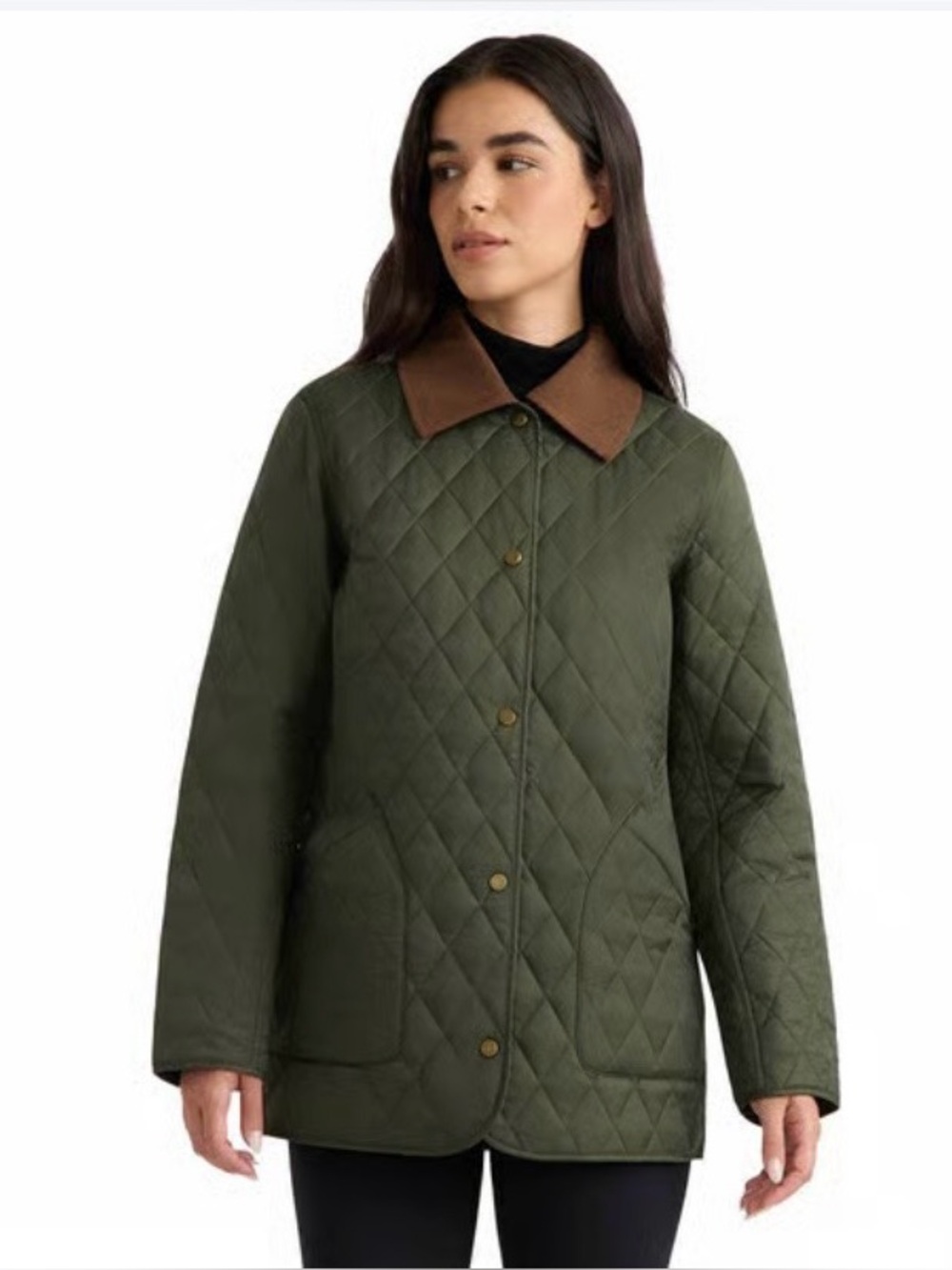 NEW Hunter Rachel Quilted Hunter Green Jacket Brown corduroy Collar chore coat M